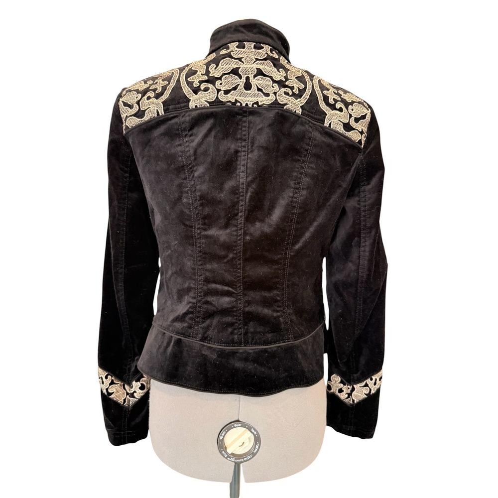 White House Black Market Velvet Embroidered Jacket Womens Black Gold Festive 4 - Picture 5 of 9